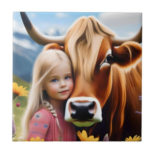 Azulejo **"Un vínculo de las Highlands: una niña y su vaca