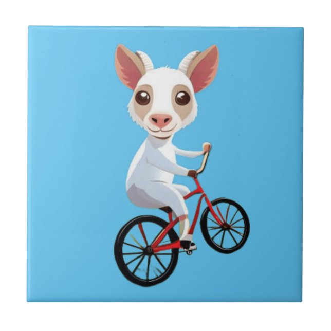 Azulejo Una cabra blanca en una bicicleta (Frente)