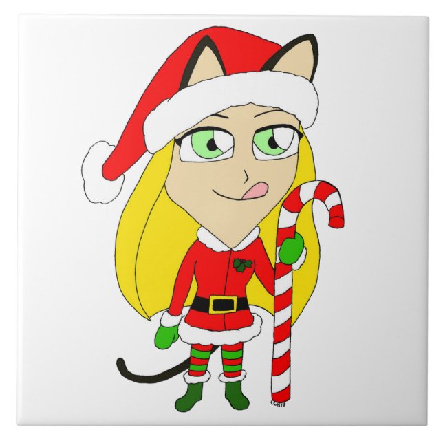 Azulejo una chica chibi Navidad (Frente)