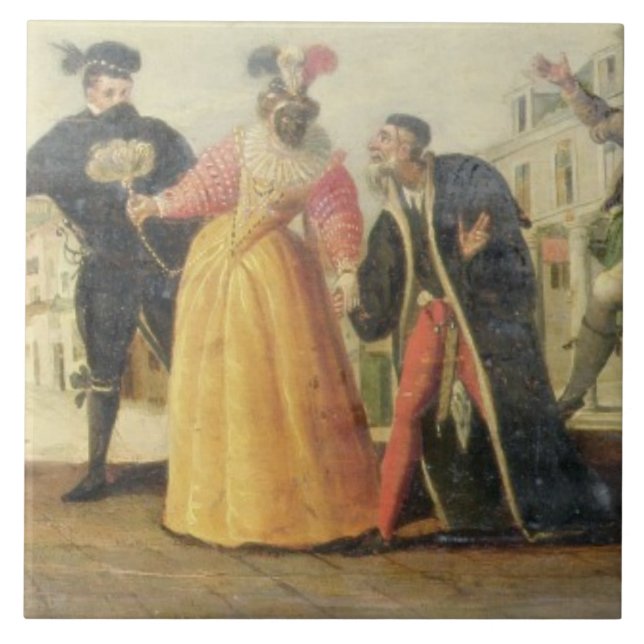 Azulejo Una compañía de Commedia Dell'Arte antes de un (Frente)