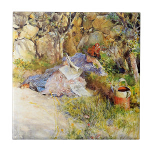 Azulejo Una dama leyendo un periódico de Carl Larsson