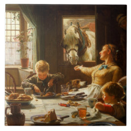 Azulejo Una de las familias (burro al ser alimentado)