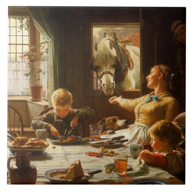 Azulejo Una de las familias (burro al ser alimentado) (Frente)