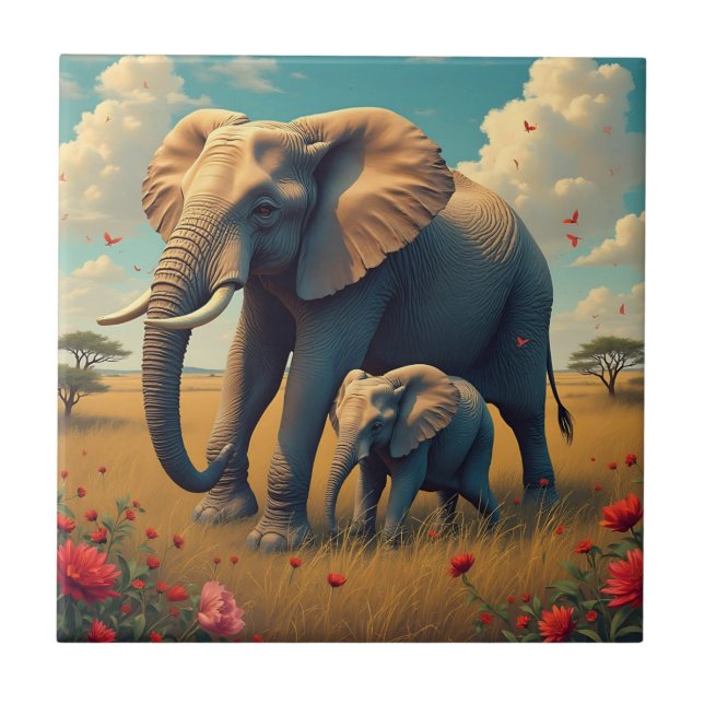 Azulejo Una dulce mamá sensorial y un elefante bebé (Frente)
