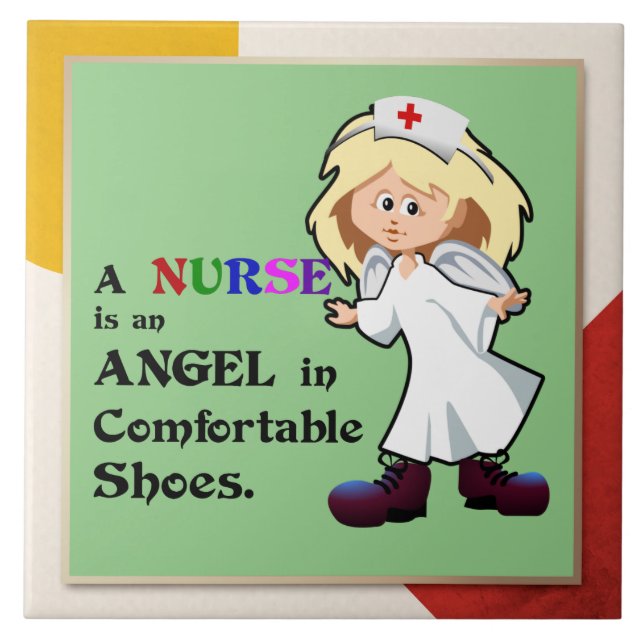 Azulejo Una enfermera es un ángel en zapatos cómodos (Frente)