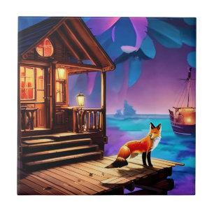 Azulejo Una Fox sentada frente a La Cabina-47567