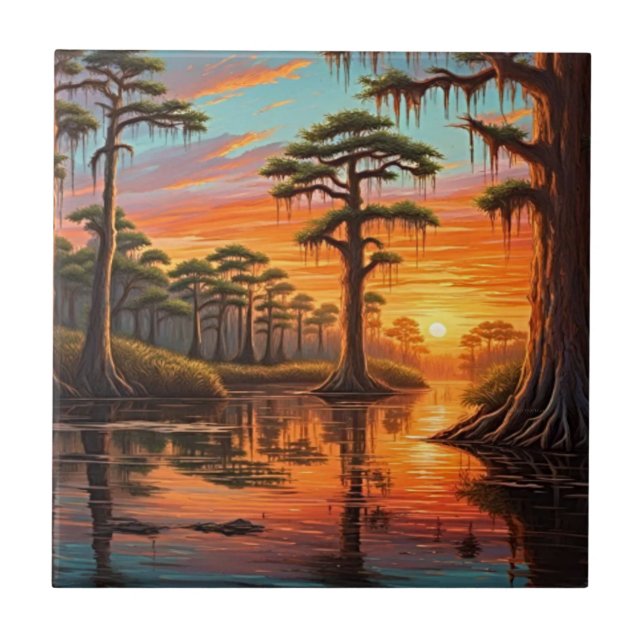 Azulejo Una hermosa puesta de sol en el Bayou (Frente)