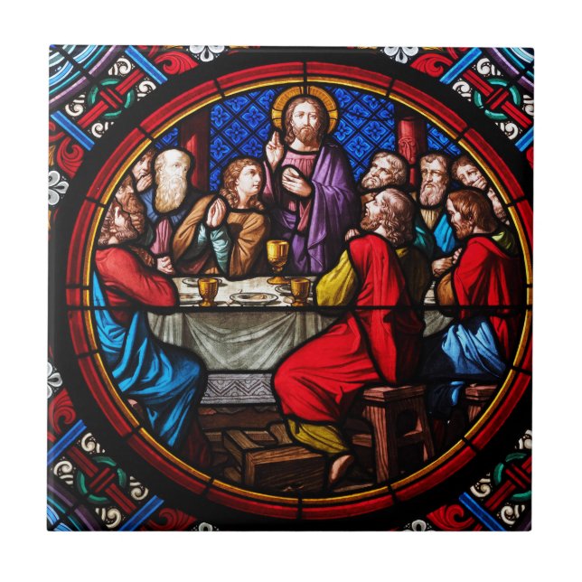 Azulejo Una imagen del vitral de la última cena (Frente)