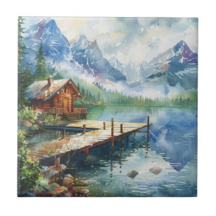 Azulejo Una manguera de pesca en el lago