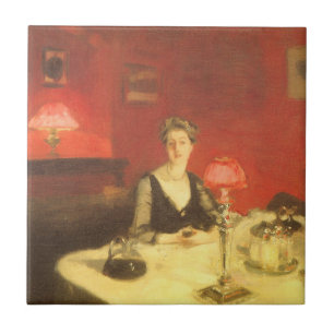 Azulejo Una mesa de comedor por la noche por John Singer S