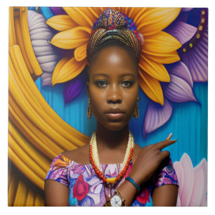 Azulejo Una mujer africana maravillosa con un reloj