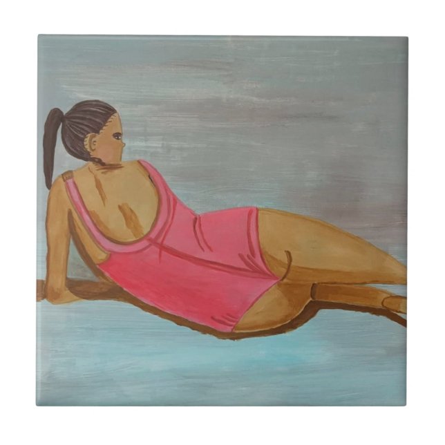 Azulejo Una mujer con traje de baño rosa (Frente)
