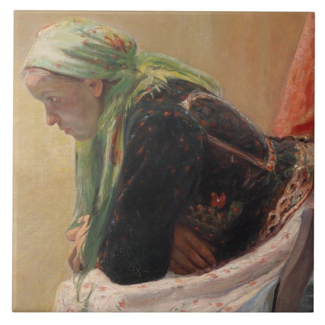 Azulejo Una mujer profunda en el pensamiento (por Oleksa N (Frente)