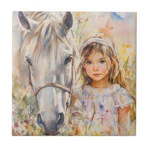 Azulejo Una niña con un caballo