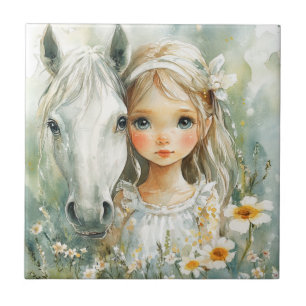 Azulejo Una niña con un caballo