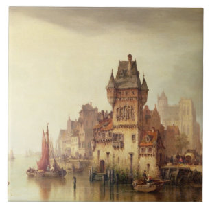 Azulejo Una opinión sobre el río, Dordrecht, 1879 (aceite
