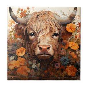Azulejo Una serie floral de vacas de las Highlands Diseño 
