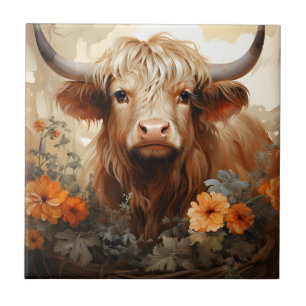 Azulejo Una serie floral de vacas de las Highlands Diseño 
