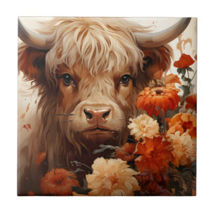 Azulejo Una serie floral de vacas de las Highlands Diseño 
