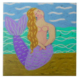 Azulejo Una sirena tímida resume la pintura digital