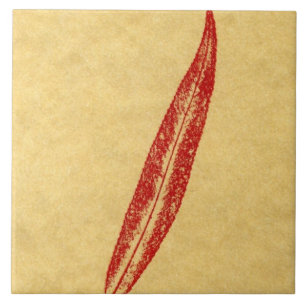 Azulejo Una sola hoja de sauce impresa en rojo sobre papel