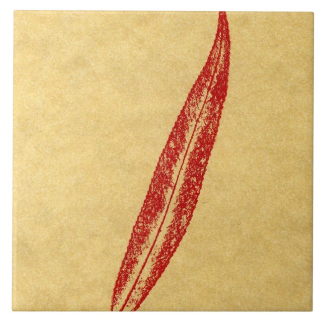 Azulejo Una sola hoja de sauce impresa en rojo sobre papel (Frente)