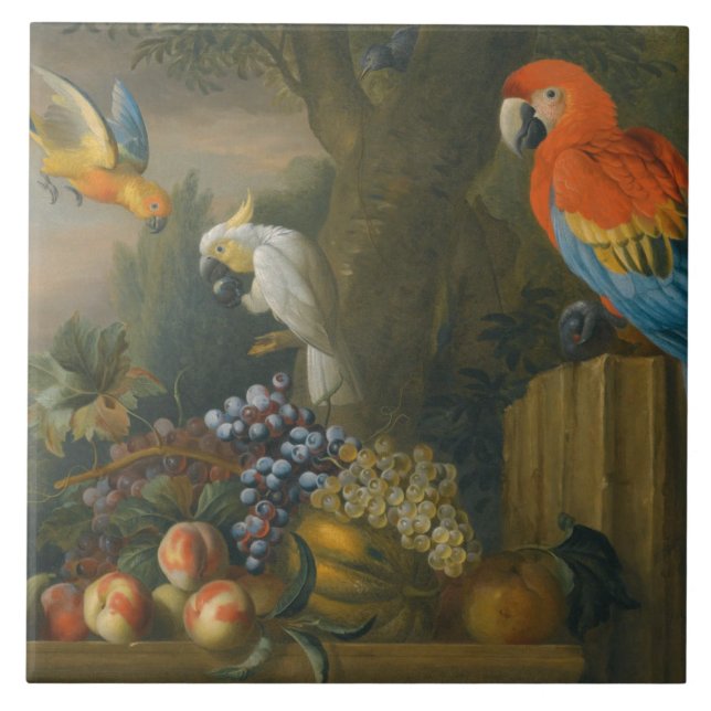 Azulejo Una vida quieta con fruta, loros y un coco (Frente)