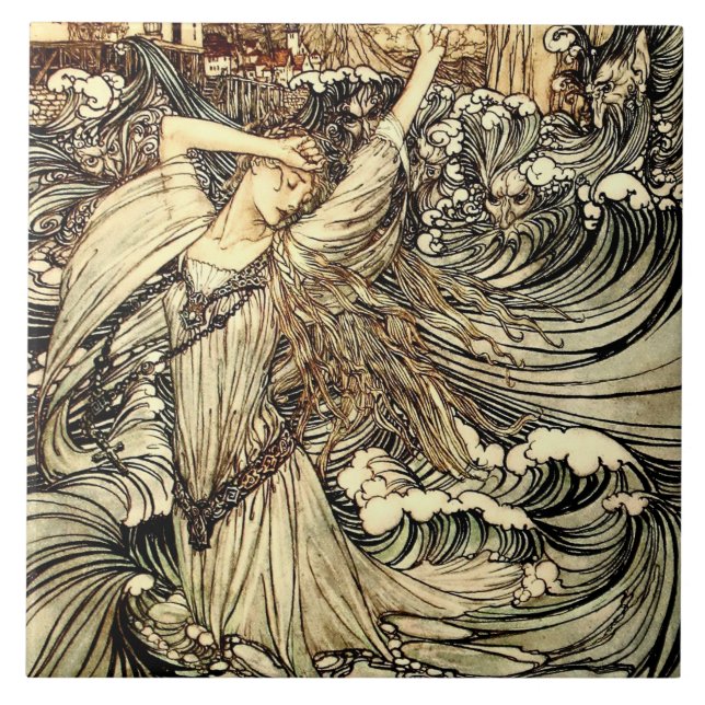Azulejo “Undine en las olas” de Arthur Rackham (Frente)