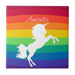 Azulejo Unicornio Blanco Personalizado Patrón de Arcoíris
