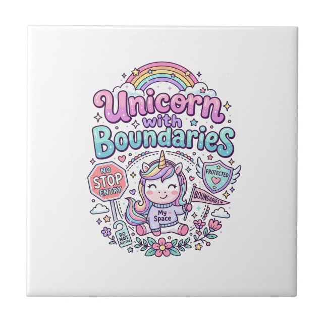 Azulejo Unicornio con límites encantadores gráficos de rop (Frente)