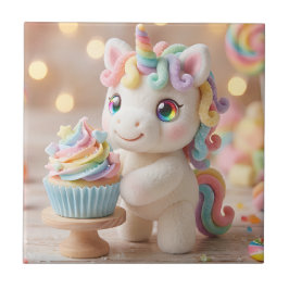 Azulejo Unicornio de Caramelo Pastel con Cupcake de Arcoír