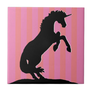Azulejo Unicornio de cría negra (rayas rosas)