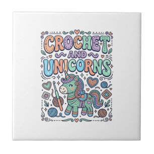 Azulejo Unicornio de ganchillo y Unicornio Kawaii Pegatina