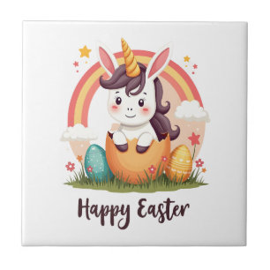 Azulejo Unicornio de Pascua Feliz Vintage Huevo Arcoíris L