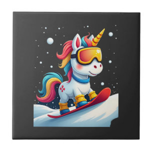 Azulejo Unicornio en Snowboard - Divertido Esquí y Deporte