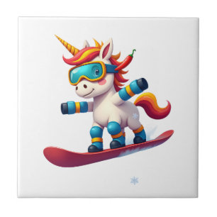 Azulejo Unicornio en Snowboard - Divertido Esquí y Deporte