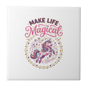 Azulejo Unicornio hace la vida mágica POD lista Fondo blan