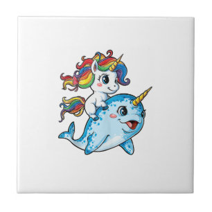 Azulejo Unicornio montando narval divertidas mujeres arcoí
