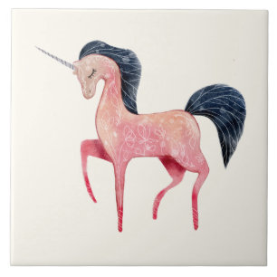 Azulejo Unicornio nórdico rosa con mango negro