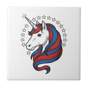 Azulejo Unicornio Patriótico Diseño Vectorial de Grabado V