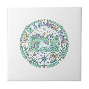 Azulejo Unicornio Perdido en un Lugar Mágico Impresión Div