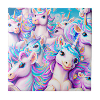 Azulejo Unicornio rosa y morado y arcoiris