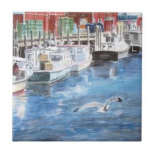 Azulejo Union Wharf Portland, Maine Acuarela