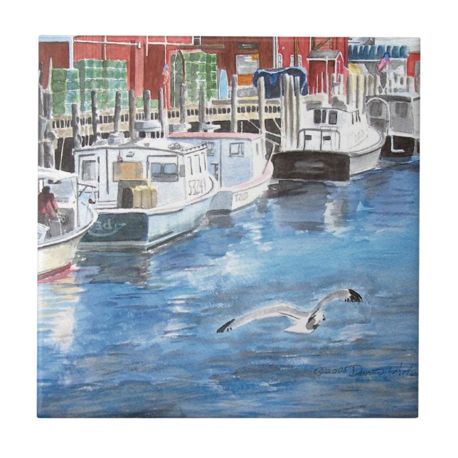 Azulejo Union Wharf Portland, Maine Acuarela (Frente)