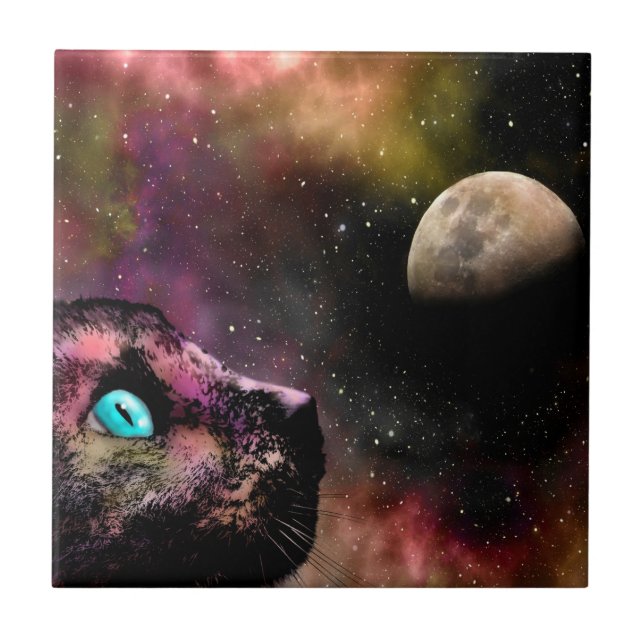 Azulejo Universo del gato espacial 619 Estrellas lunares (Frente)