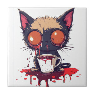 Azulejo Ups Meow Gato Kawaii Triste Amante del Café