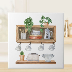 Azulejo Utensilios de Cocina Acuarela Estilo Boho
