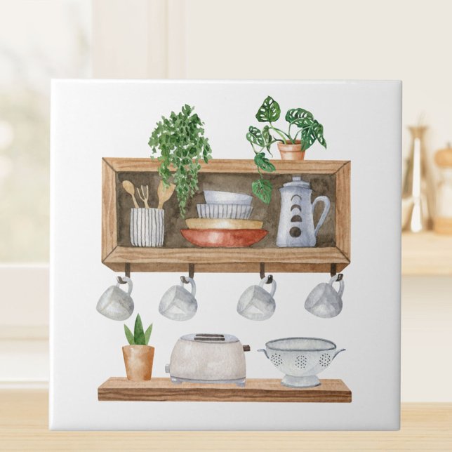 Azulejo Utensilios de Cocina Acuarela Estilo Boho (Close up)