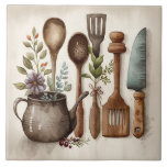 Azulejo Utensilios de cocina acuarela Tejido de cerámica r<br><div class="desc">Para crear esta cerámica cerámica perfecta se utilizaron utensilios de acuarela rústica de campo. Combina y combina con otros mosaicos complementarios para crear tu propio aspecto personalizado. Para crear el patrón también hay disponibles mosaicos de color de piedra falsa.</div>