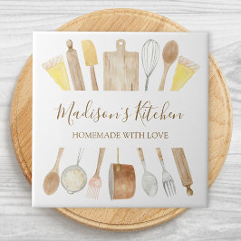 Azulejo Utensilios de cocina de acuarela personalizados